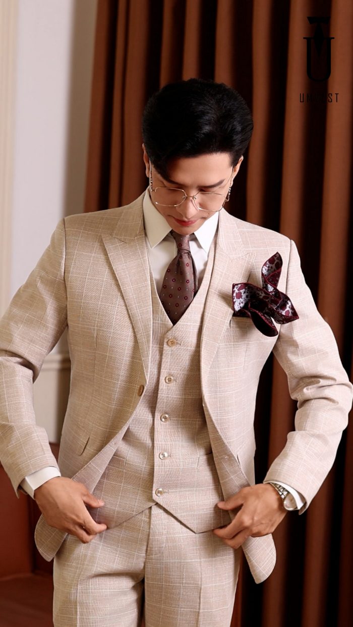 Vest Nam Màu Kem Caro - Ảnh 3