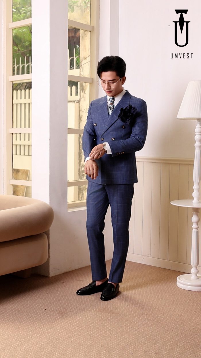 Vest Nam Màu Xanh Dương Caro - Ảnh 8