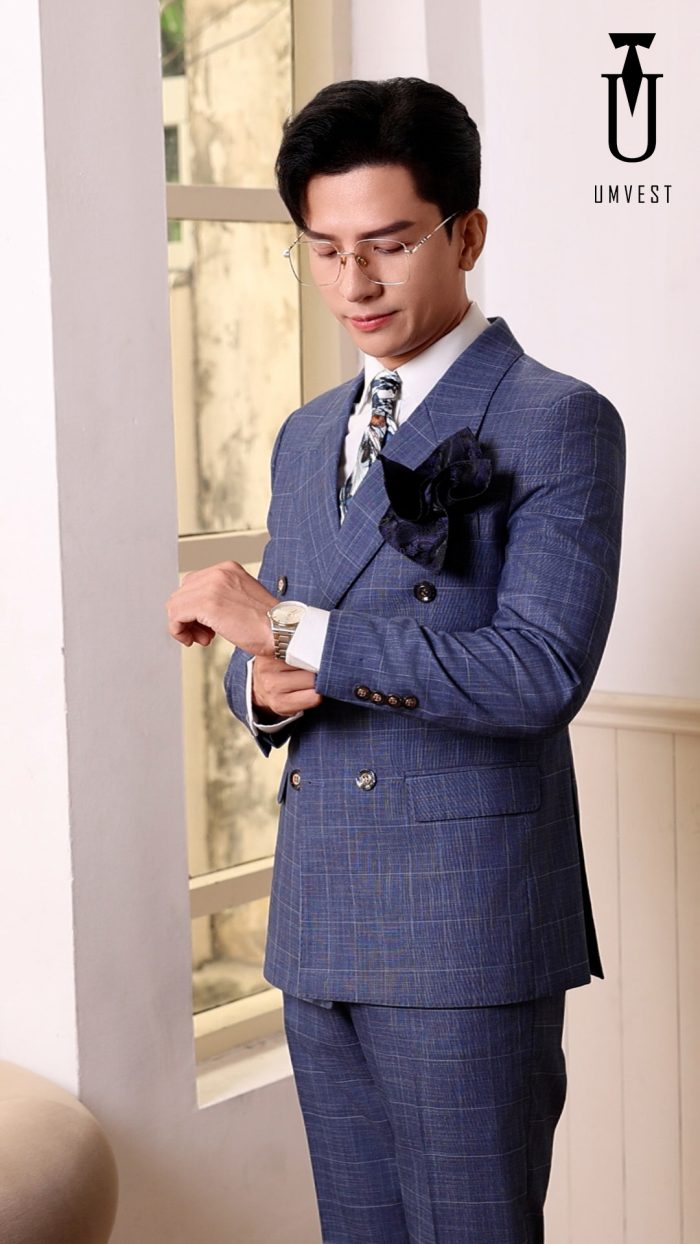 Vest Nam Màu Xanh Dương Caro - Ảnh 6
