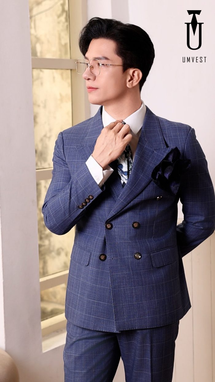 Vest Nam Màu Xanh Dương Caro - Ảnh 4