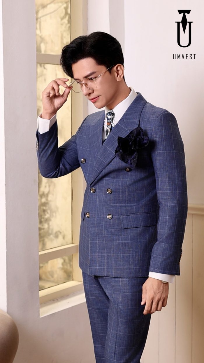 Vest Nam Màu Xanh Dương Caro - Ảnh 3