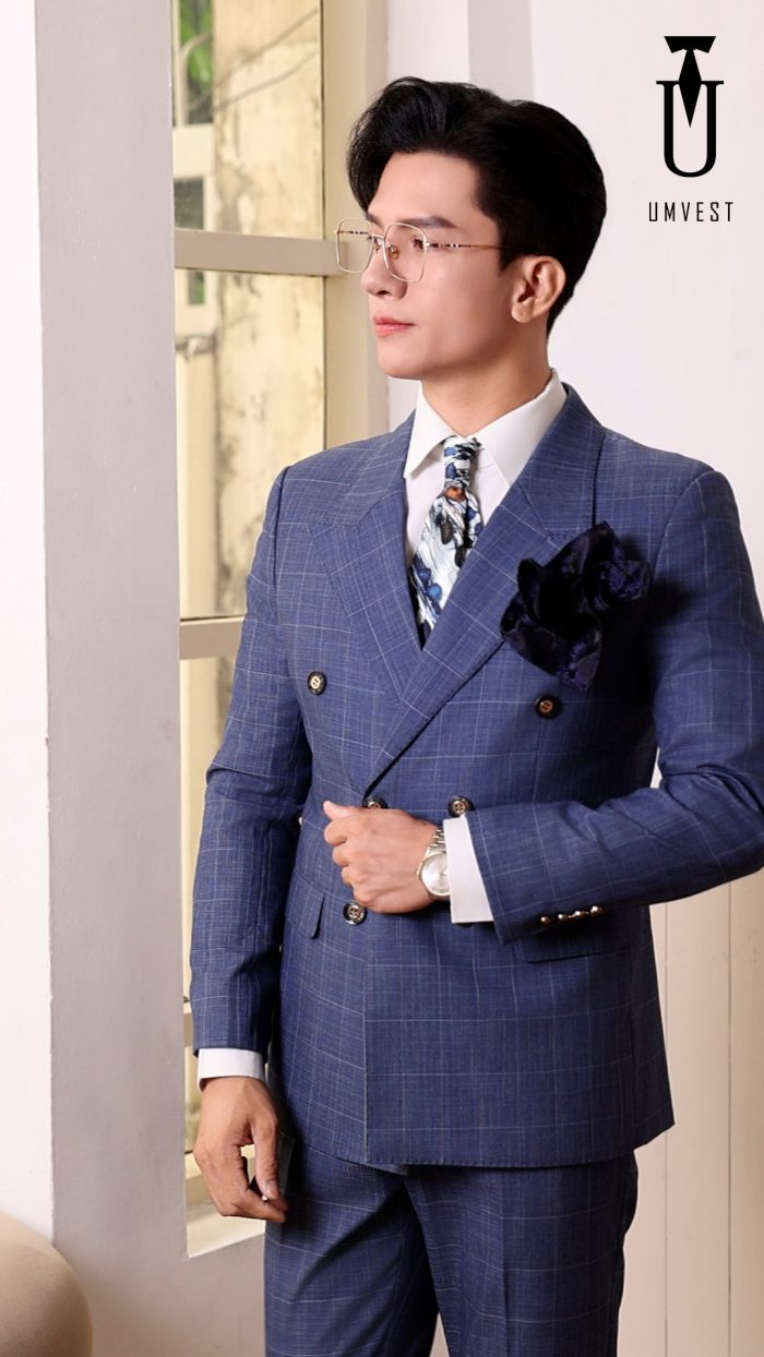 Vest Nam Màu Xanh Dương Caro - Ảnh 2