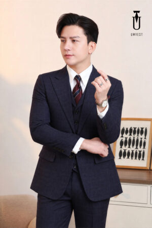 Thuê Vest Nam Caro Xanh Dương Gile