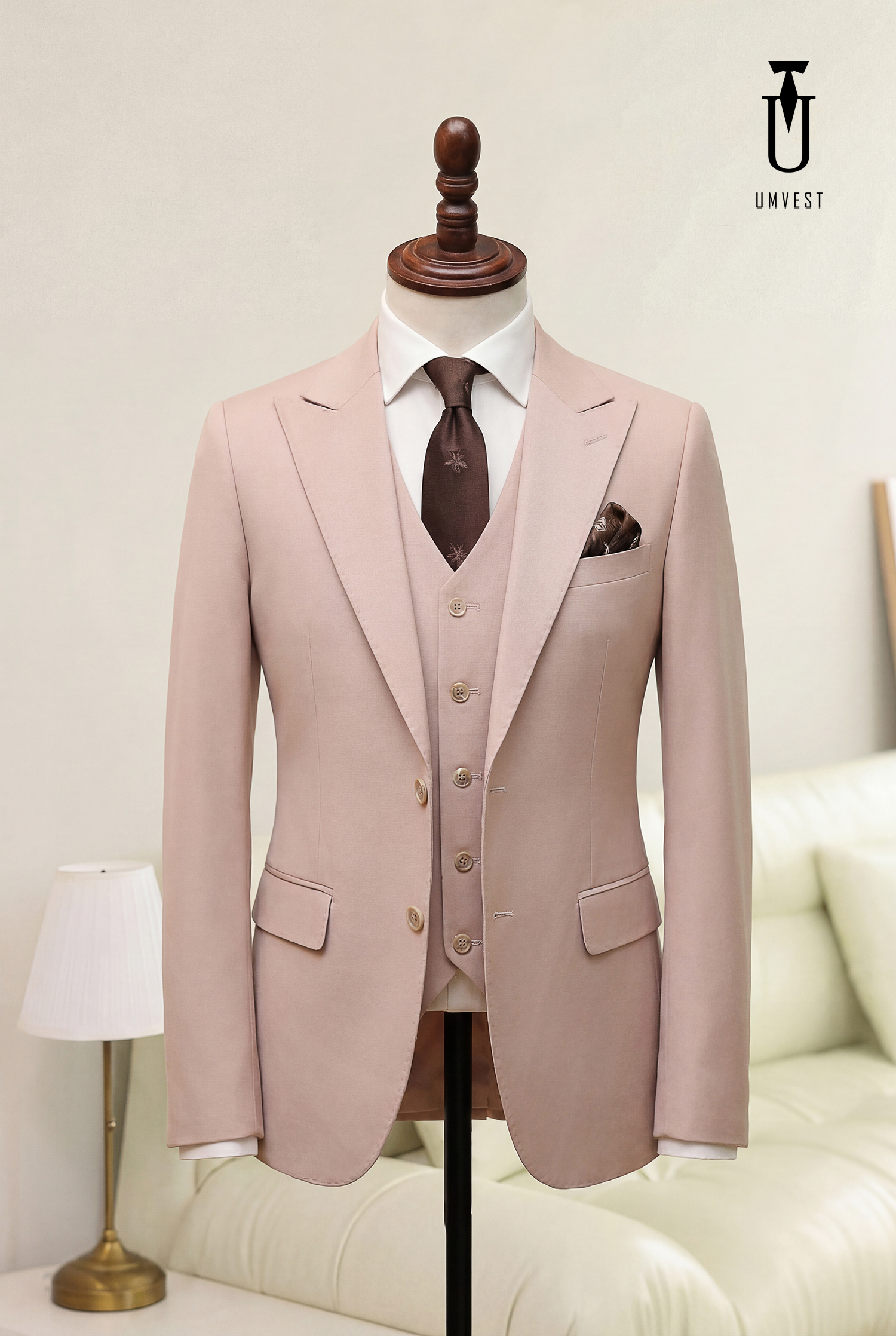 BỘ VEST NAM MÀU BE GHILE THƯỜNG (1)