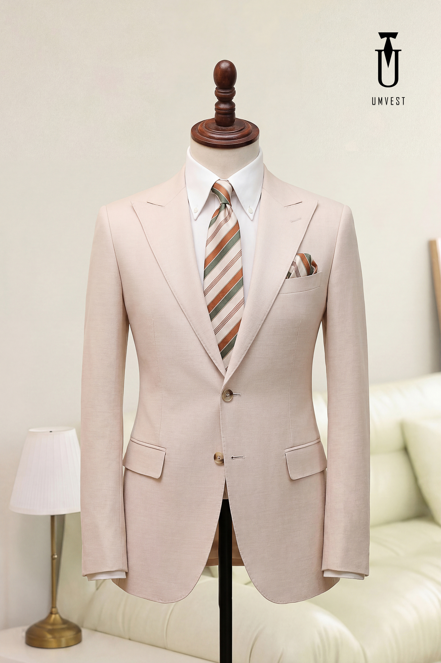 BỘ VEST NAM MÀU KEM XƯỚC (1)