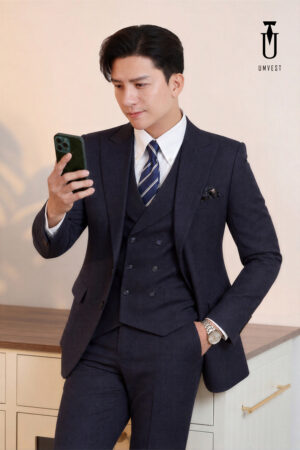 Vest Chú Rể Xanh Đen Xương Cá Gile