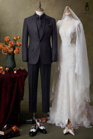 Tuxedo Đen Gấm Sơ Mi Đen