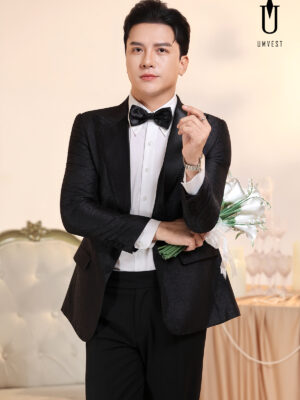 Tuxedo Chú Rể Đen Gấm Trắng