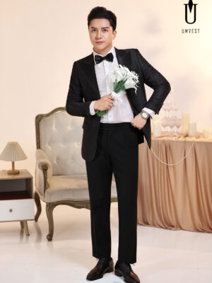 Tuxedo Chú Rể Đen Gấm Trắng