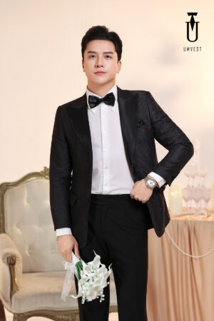 Tuxedo Chú Rể Đen Gấm Trắng