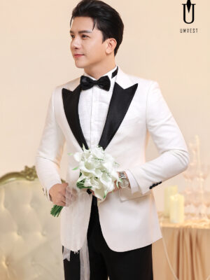 Tuxedo Chú Rể Trắng Ve Nhọn Đen