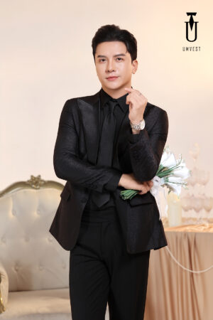 Tuxedo Đen Gấm Sơ Mi Đen