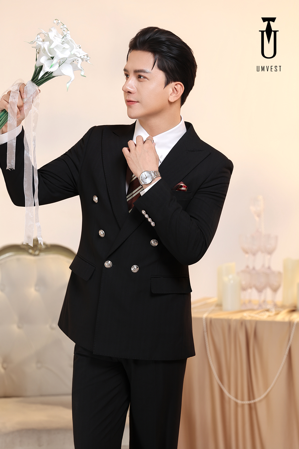 Vest Chú Rể 6 Cúc Đen Xương Cá Vest Chú Rể 6 Cúc Đen Xương Cá