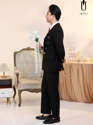 Vest Chú Rể 6 Cúc Đen Xương Cá