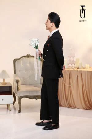 Vest Chú Rể 6 Cúc Đen Xương Cá