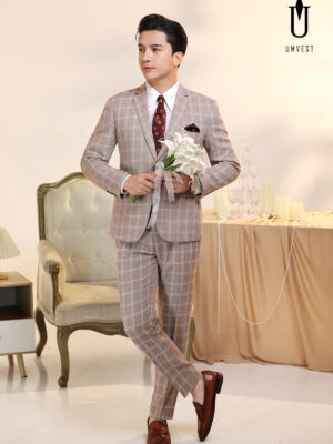 Vest Chú Rể Caro Đá Hồng