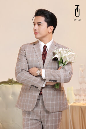 Vest Chú Rể Caro Đá Hồng