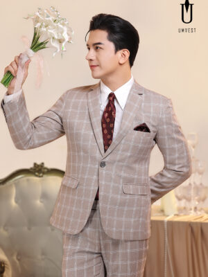 Vest Chú Rể Caro Đá Hồng