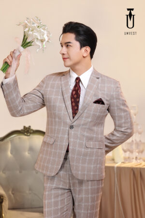 Vest Chú Rể Caro Đá Hồng