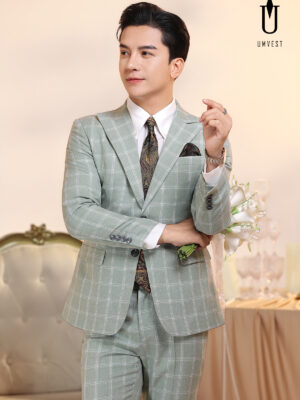 Vest Chú Rể Caro Đá Xanh