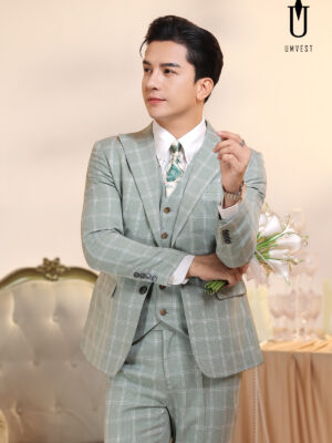 Vest Chú Rể Caro Đá Xanh Gile