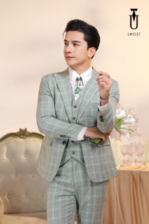 Vest Chú Rể Caro Đá Xanh Gile