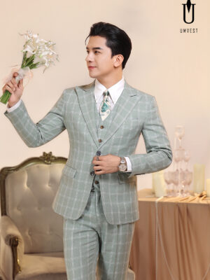 Vest Chú Rể Caro Đá Xanh Gile