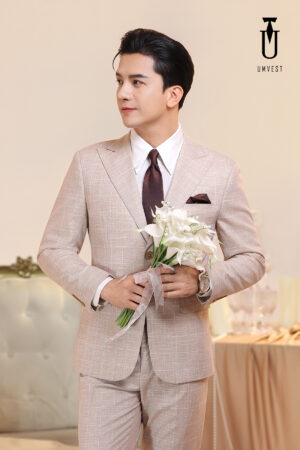 Vest Chú Rể Caro Kem