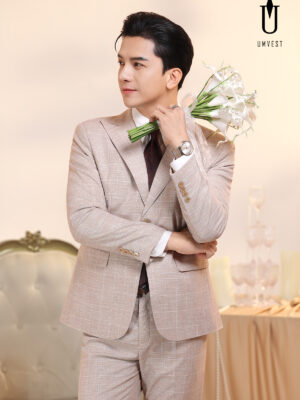 Vest Chú Rể Caro Kem