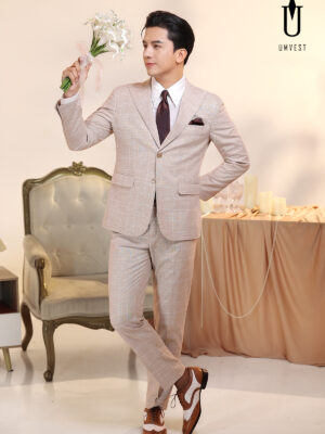 Vest Chú Rể Caro Kem