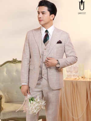 Vest Chú Rể Caro Kem Gile