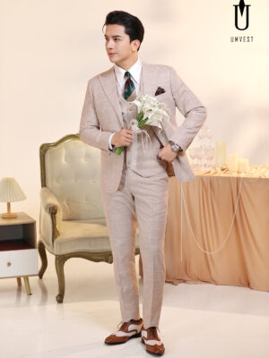 Vest Chú Rể Caro Kem Gile