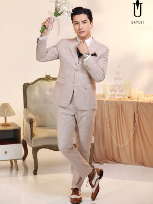 Vest Chú Rể Caro Kem Gile