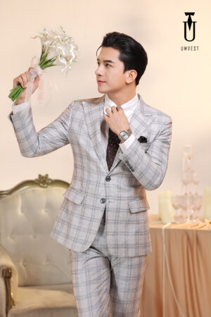 Vest Chú Rể Caro Trắng Đen