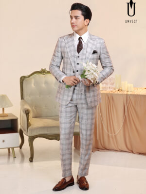 Vest Chú Rể Caro Trắng Đen Gile