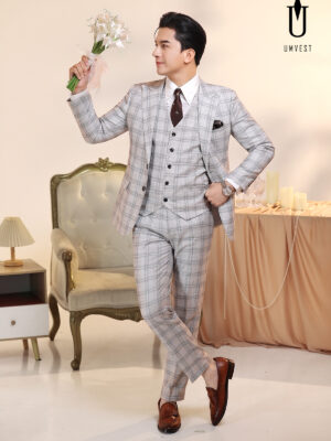 Vest Chú Rể Caro Trắng Đen Gile