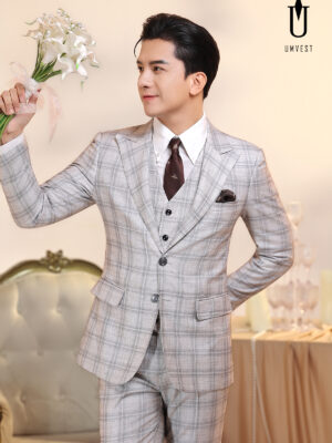 Vest Chú Rể Caro Trắng Đen Gile