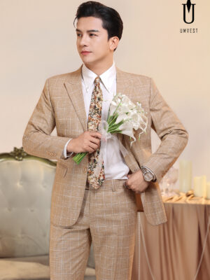 Vest Chú Rể Caro Vàng