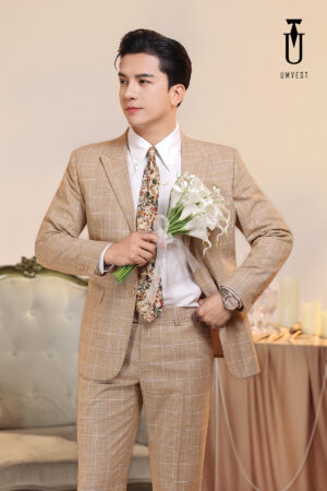 Vest Chú Rể Caro Vàng