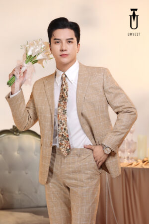Vest Chú Rể Caro Vàng