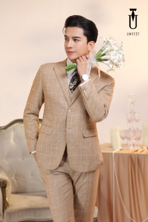 Vest Chú Rể Caro Vàng
