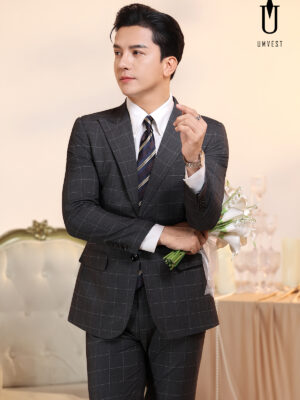 Vest Chú Rể Caro Xám 191