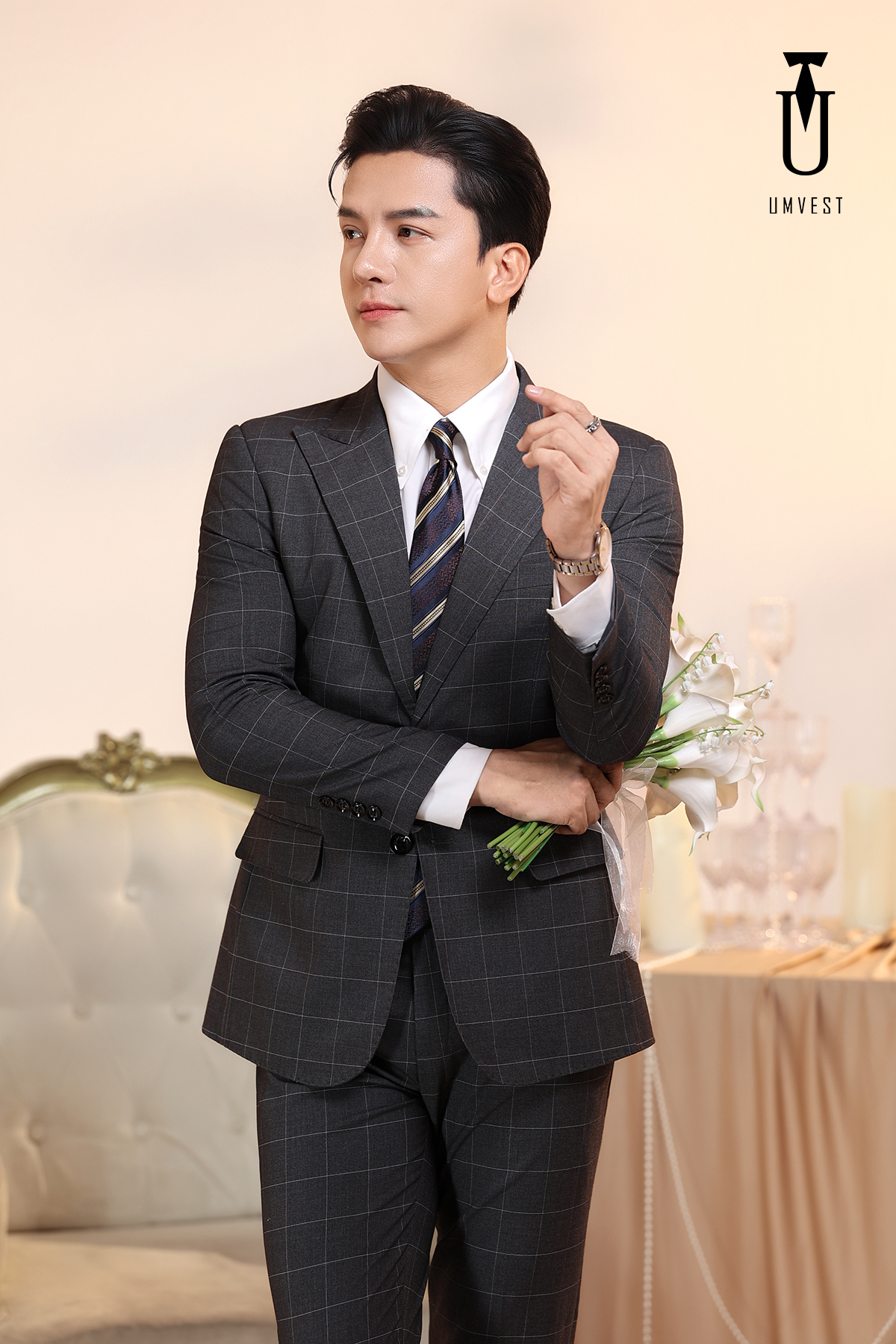 Vest Chú Rể Caro Xám 191 Vest Chú Rể Caro Xám 191