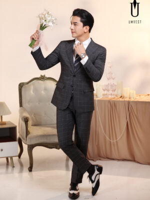Vest Chú Rể Caro Xám 191