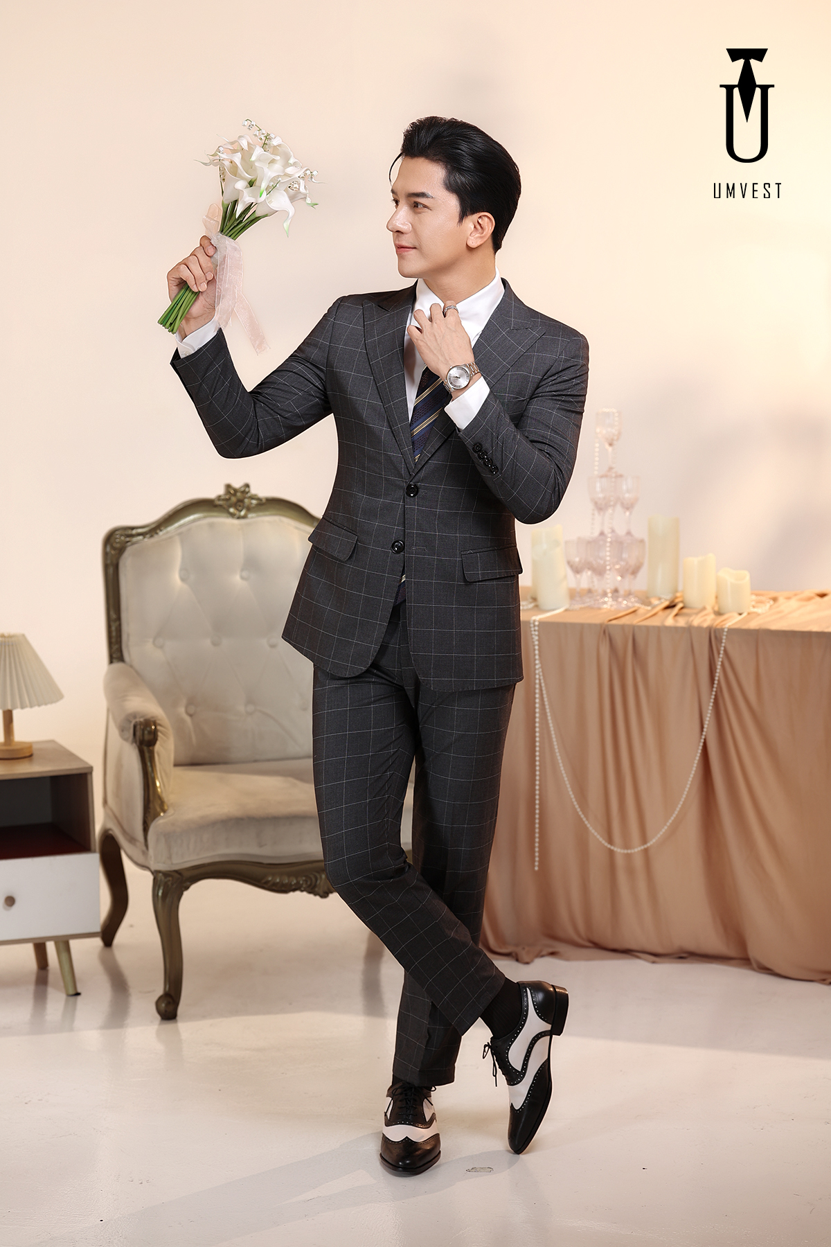 Vest Chú Rể Caro Xám 191 Vest Chú Rể Caro Xám 191