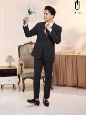 Vest Chú Rể Caro Xám