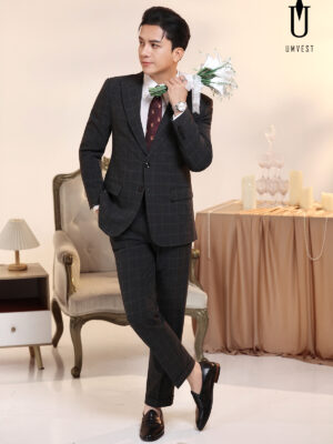 Vest Chú Rể Caro Xám