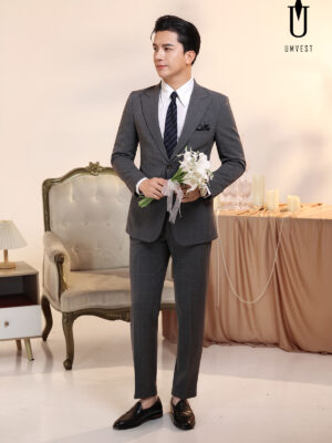 Vest Chú Rể Caro Xám Giãn