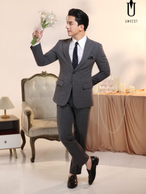 Vest Chú Rể Caro Xám Giãn