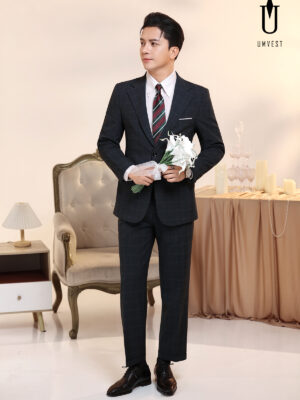 Vest Chú Rể Caro Xanh Rêu